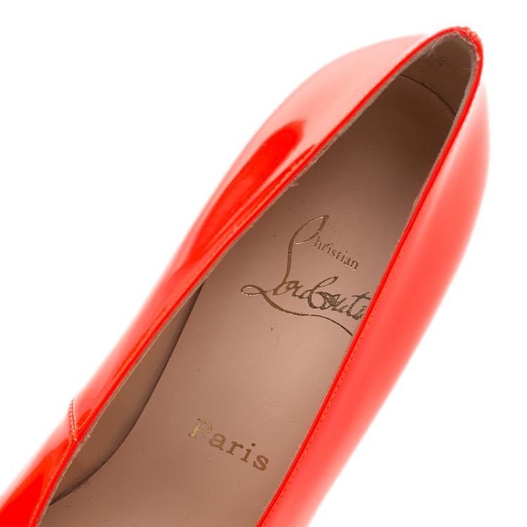 Pre Owned Christian Louboutin Neon Orange Patent Leather Lola 100 Pumps Size 39