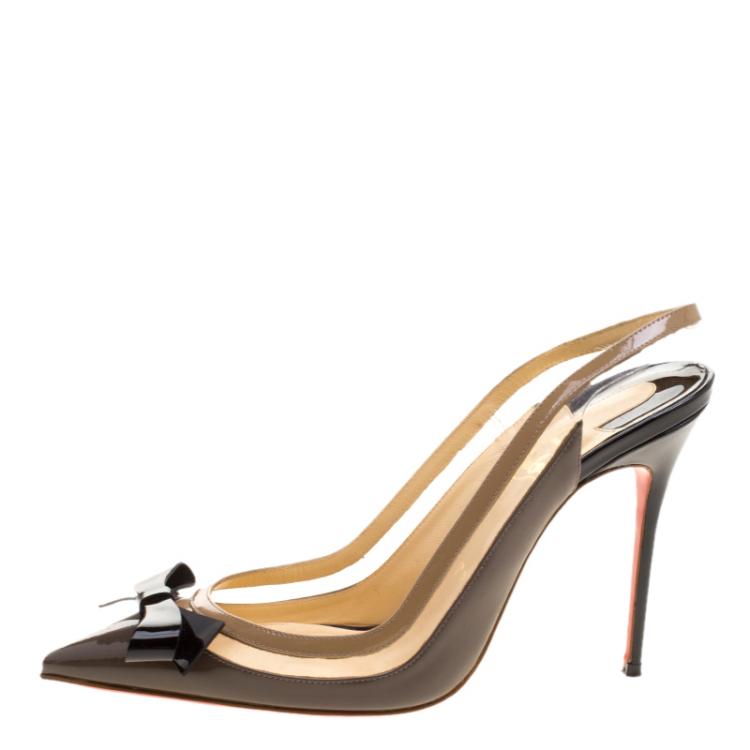 Pre Owned Christian Louboutin Multicolor Patent Leather and PVC Suspenodo Slingback Sandals Size 39