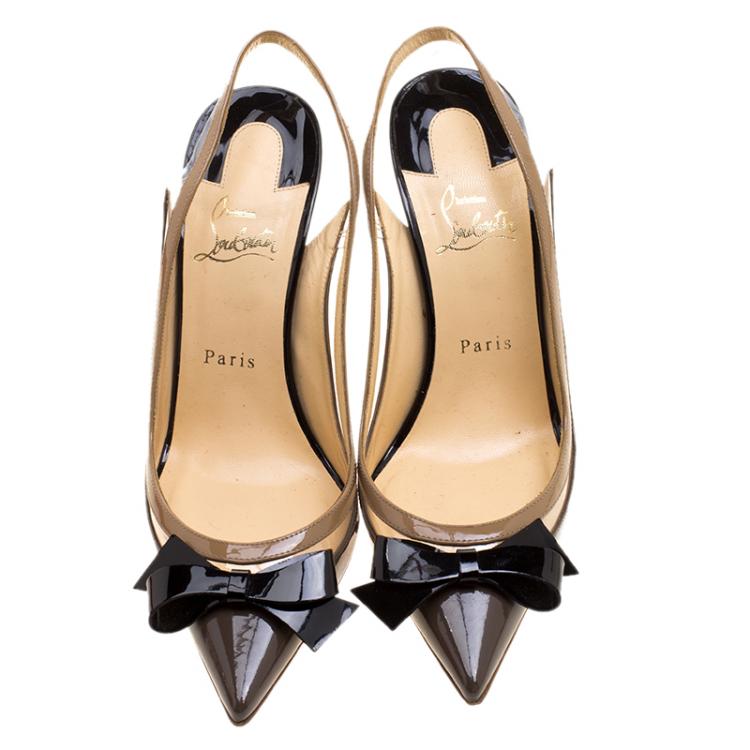 Pre Owned Christian Louboutin Multicolor Patent Leather and PVC Suspenodo Slingback Sandals Size 39