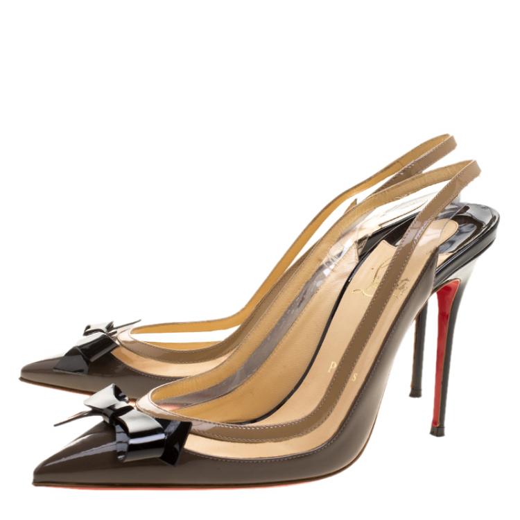 Pre Owned Christian Louboutin Multicolor Patent Leather and PVC Suspenodo Slingback Sandals Size 39