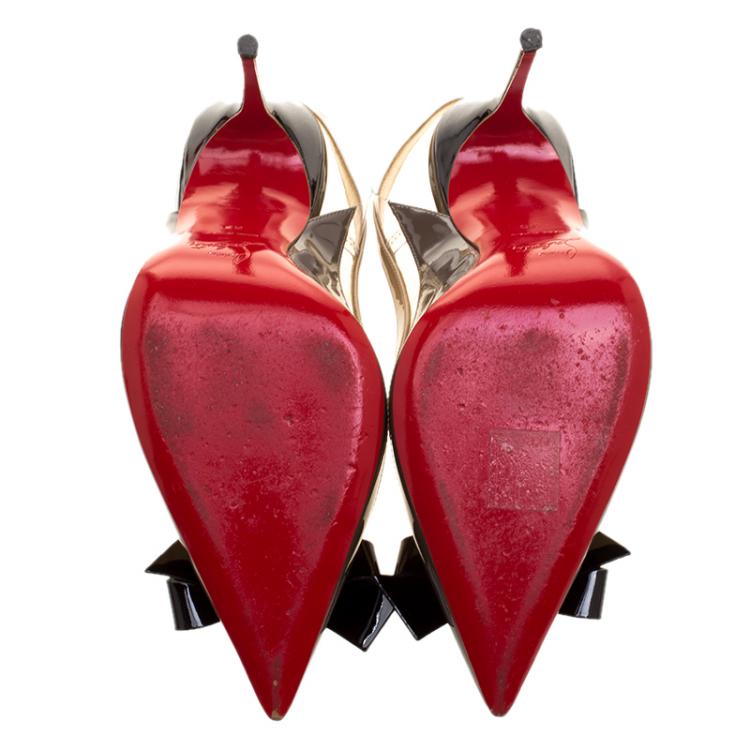 Pre Owned Christian Louboutin Multicolor Patent Leather and PVC Suspenodo Slingback Sandals Size 39