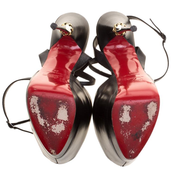 مملوكة مسبقًا Christian Louboutin Black Leather Despressi Peep Toe Ankle Strap Platform Sandals Size 38