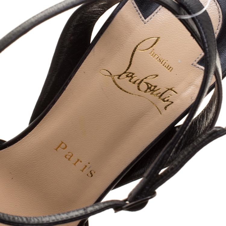 مملوكة مسبقًا Christian Louboutin Black Leather Despressi Peep Toe Ankle Strap Platform Sandals Size 38