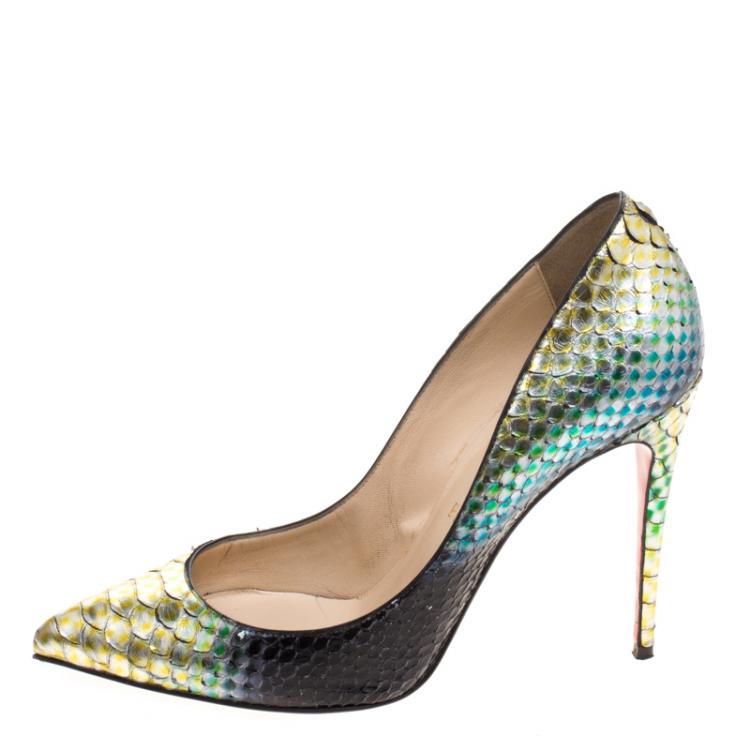 Pre Owned Christian Louboutin Multicolor Metallic Python Leather Pigalle Follies Aquarium Mimosa Pointed Toe Pumps Size 39