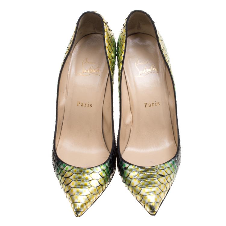 Pre Owned Christian Louboutin Multicolor Metallic Python Leather Pigalle Follies Aquarium Mimosa Pointed Toe Pumps Size 39