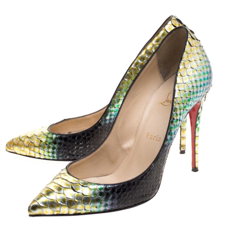 Pre Owned Christian Louboutin Multicolor Metallic Python Leather Pigalle Follies Aquarium Mimosa Pointed Toe Pumps Size 39