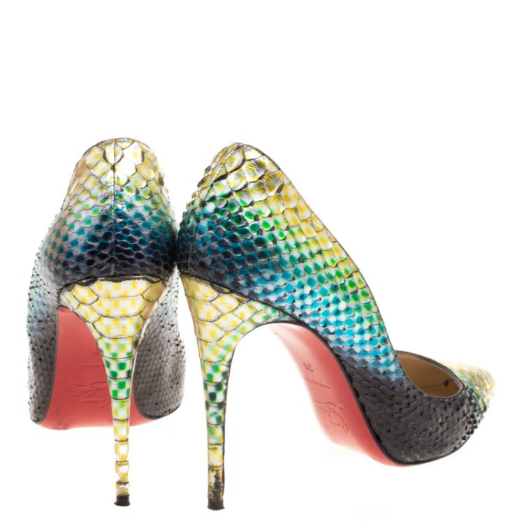 Pre Owned Christian Louboutin Multicolor Metallic Python Leather Pigalle Follies Aquarium Mimosa Pointed Toe Pumps Size 39