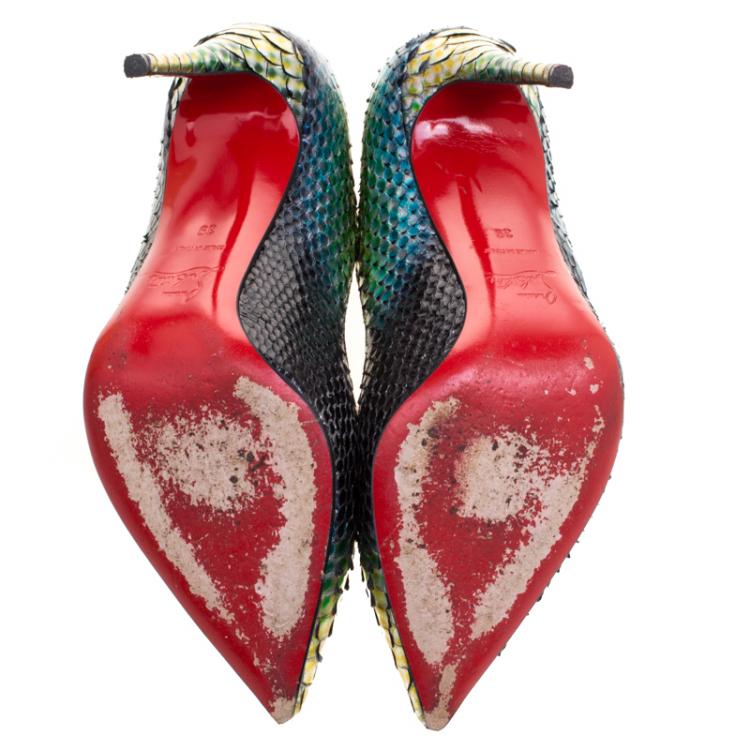 Pre Owned Christian Louboutin Multicolor Metallic Python Leather Pigalle Follies Aquarium Mimosa Pointed Toe Pumps Size 39