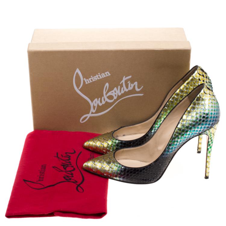 Pre Owned Christian Louboutin Multicolor Metallic Python Leather Pigalle Follies Aquarium Mimosa Pointed Toe Pumps Size 39