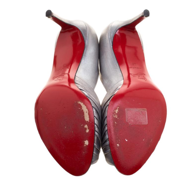 Pre Owned Christian Louboutin Silver Leather Knot Peep Toe Pumps Size 40