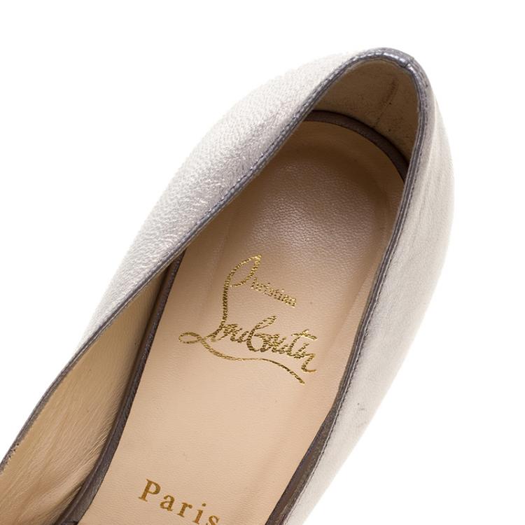 Pre Owned Christian Louboutin Silver Leather Knot Peep Toe Pumps Size 40