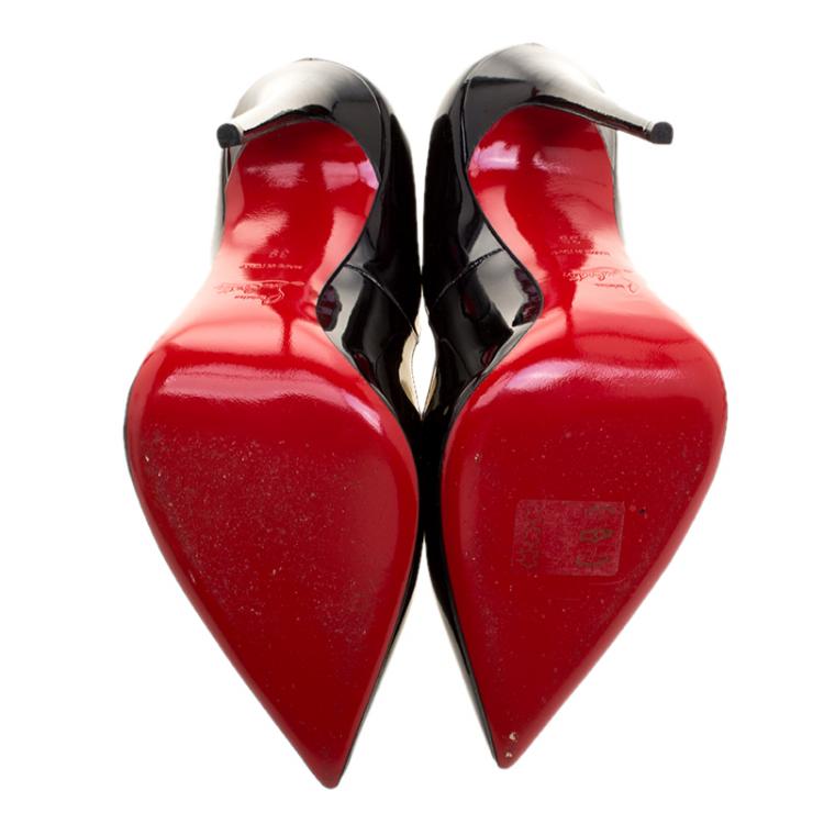 Pre Owned Christian Louboutin Black Patent Leather Hot Chick Scalloped Trim Pointed Toe Pumps Size 39