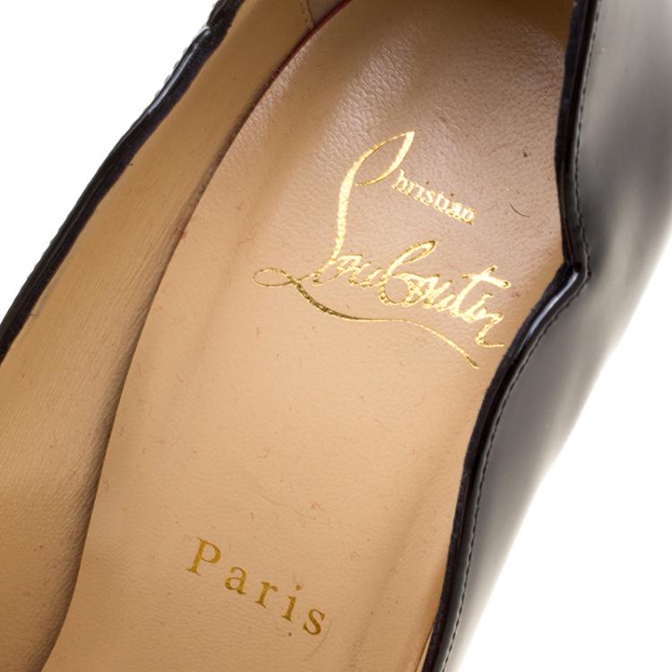 Pre Owned Christian Louboutin Black Patent Leather Hot Chick Scalloped Trim Pointed Toe Pumps Size 39