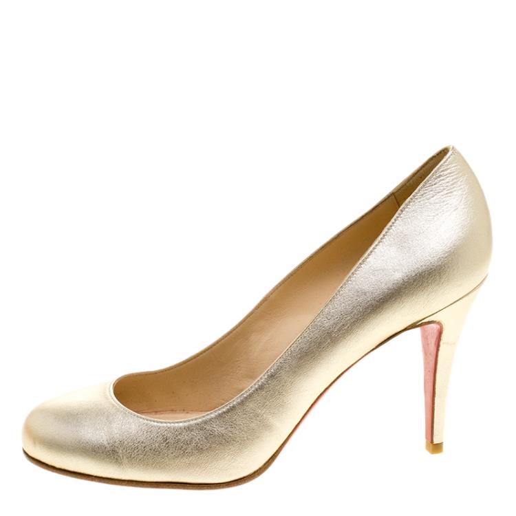 Pre Owned Christian Louboutin Metallic Gold Leather Ron Ron Pumps Size 38