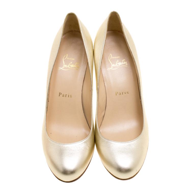 Pre Owned Christian Louboutin Metallic Gold Leather Ron Ron Pumps Size 38