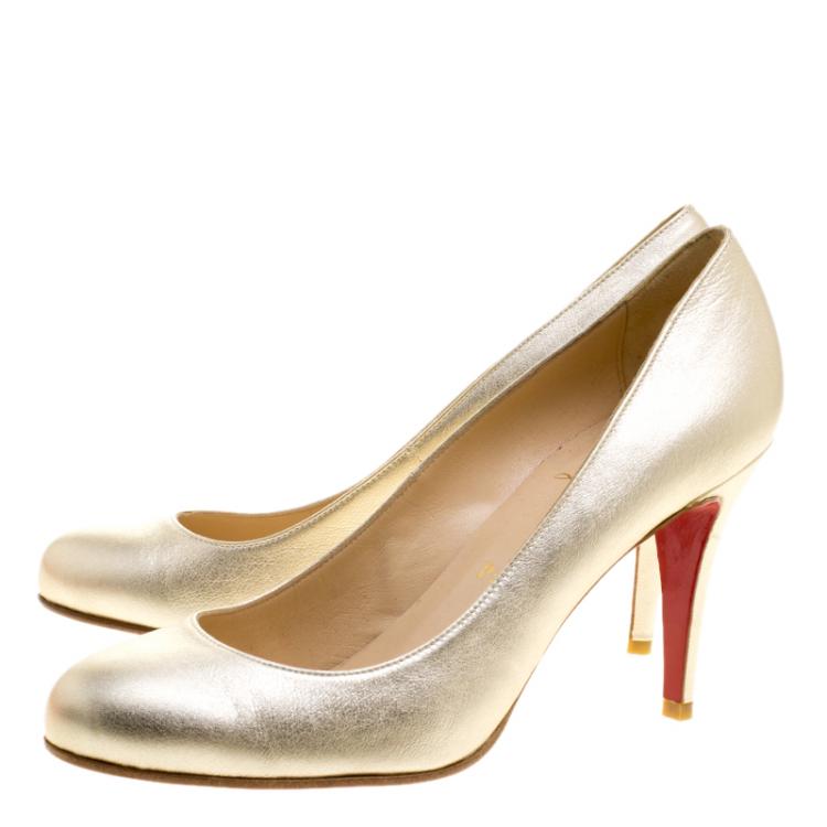 Pre Owned Christian Louboutin Metallic Gold Leather Ron Ron Pumps Size 38