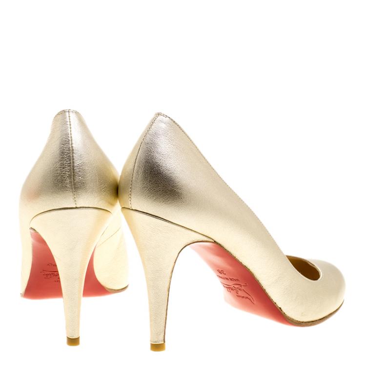 Pre Owned Christian Louboutin Metallic Gold Leather Ron Ron Pumps Size 38