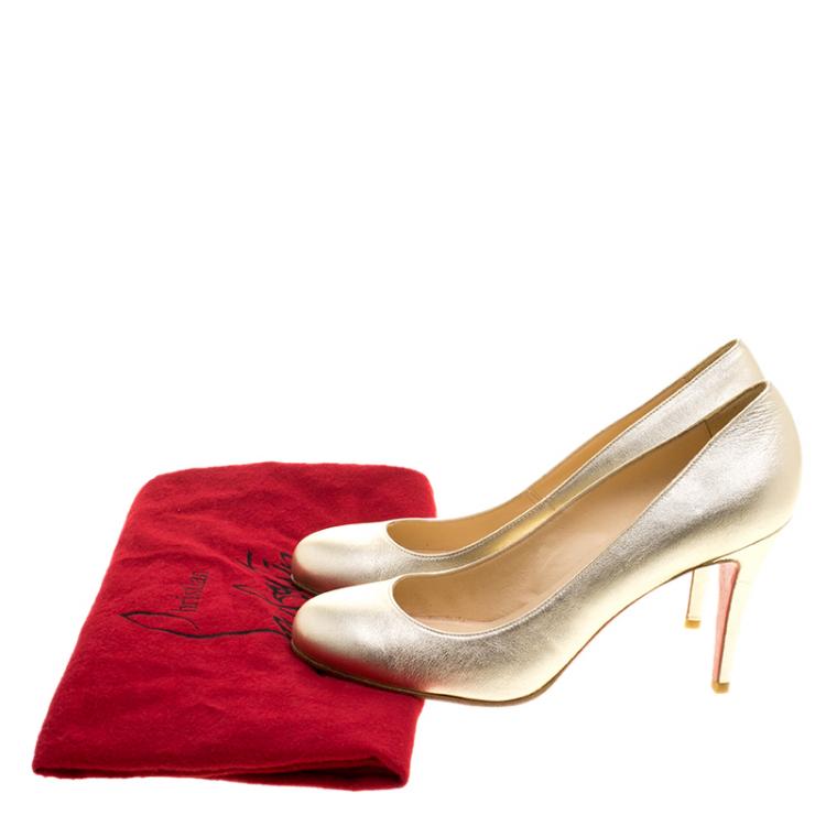 Pre Owned Christian Louboutin Metallic Gold Leather Ron Ron Pumps Size 38