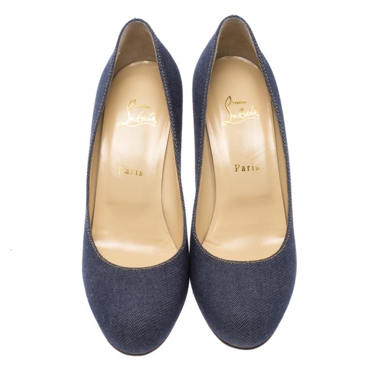 Pre Owned Christian Louboutin Blue Denim Simple Pumps Size 41