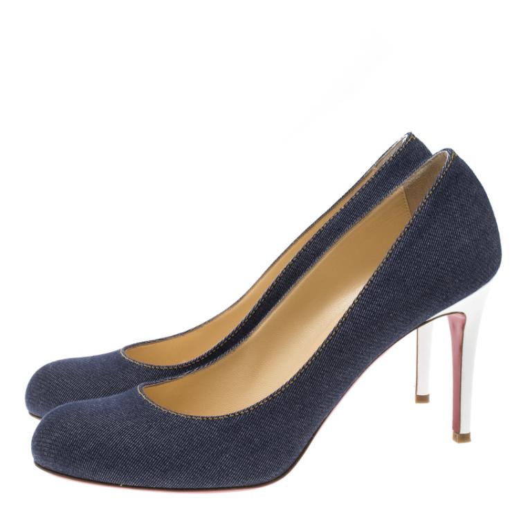Pre Owned Christian Louboutin Blue Denim Simple Pumps Size 41