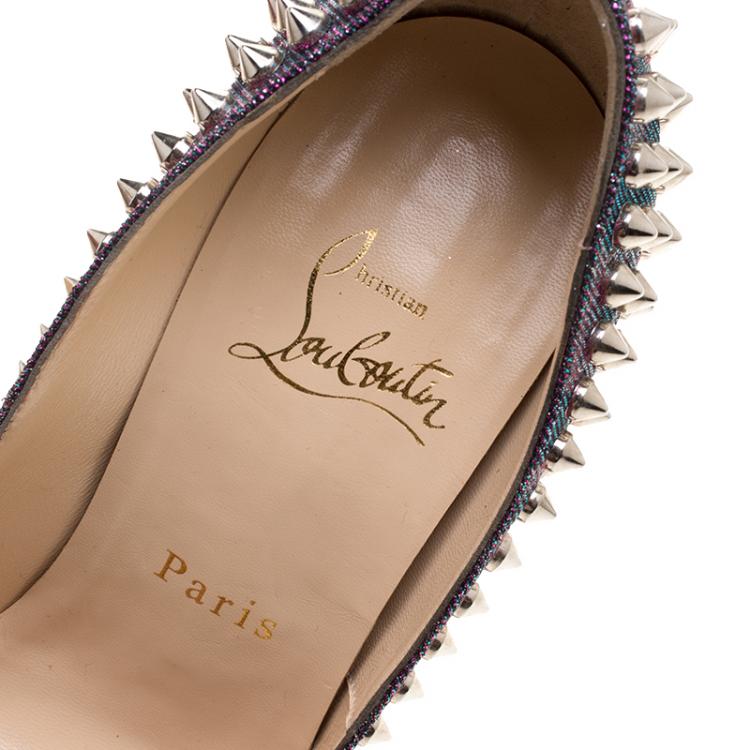 Pre Owned Christian Louboutin Metallic Lamè Lady Peep Spike Platform Pumps Size 35