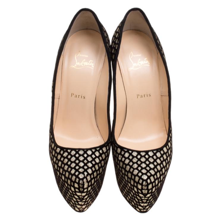 Pre Owned Christian Louboutin Glitter Floque and Suede Daffodile Platform Pumps Size 39