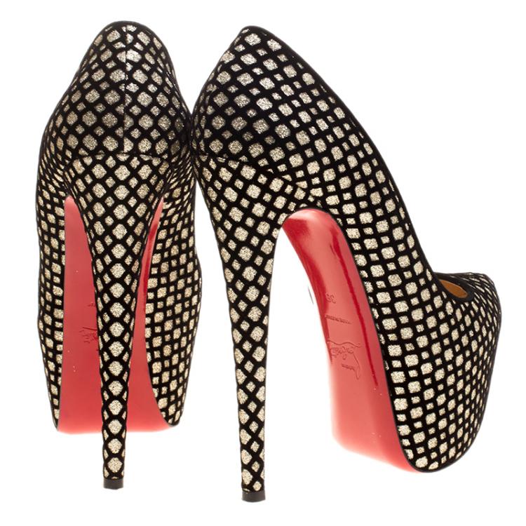 Pre Owned Christian Louboutin Glitter Floque and Suede Daffodile Platform Pumps Size 39