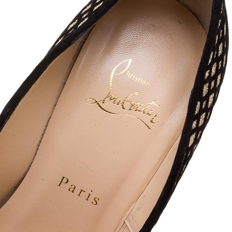 Pre Owned Christian Louboutin Glitter Floque and Suede Daffodile Platform Pumps Size 39