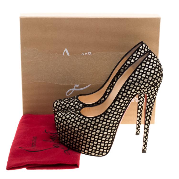 Pre Owned Christian Louboutin Glitter Floque and Suede Daffodile Platform Pumps Size 39