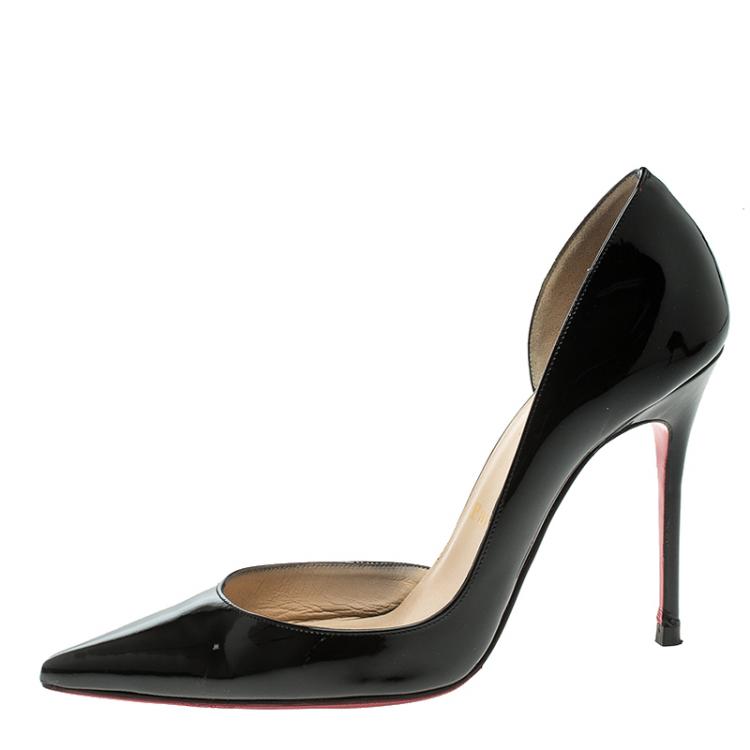 مملوكة مسبقًا Christian Louboutin Black Patent Leather Iriza D'orsay Pumps Size 37.5
