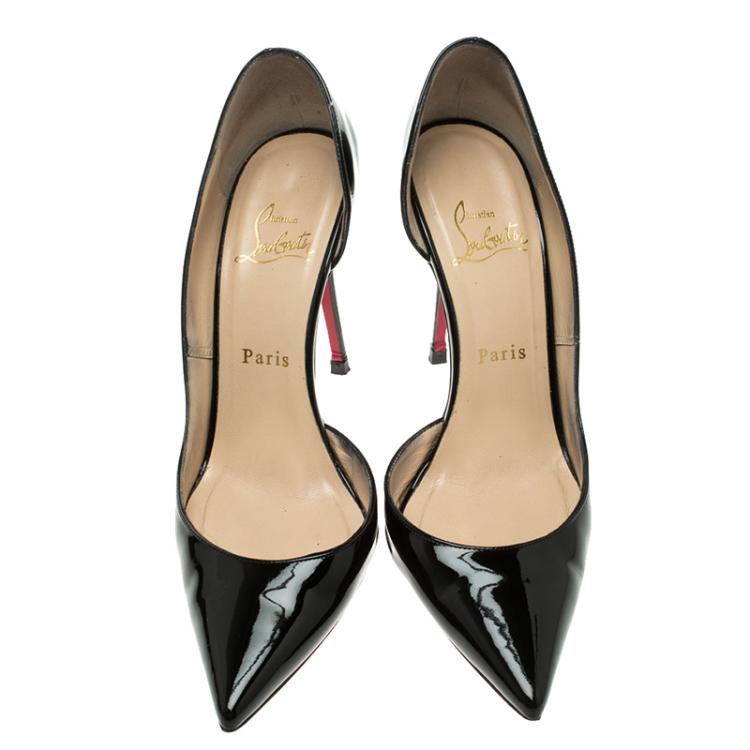 مملوكة مسبقًا Christian Louboutin Black Patent Leather Iriza D'orsay Pumps Size 37.5