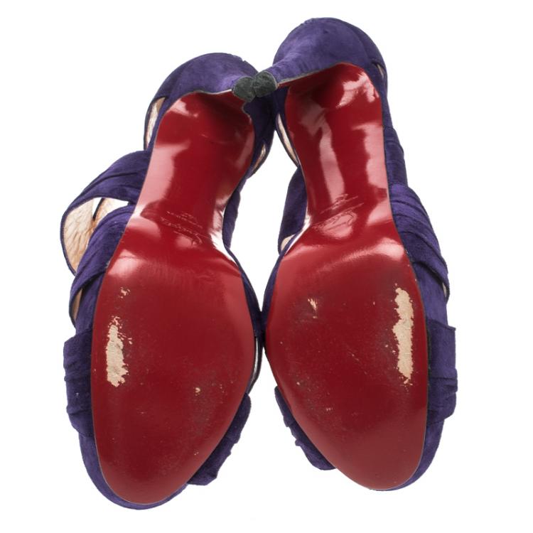 Pre Owned Christian Louboutin Purple Suede Bandra Platform Sandals Size 42