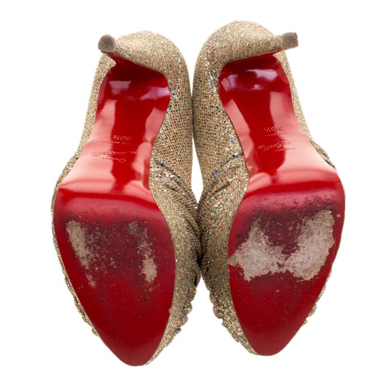 Pre Owned Christian Louboutin Multicolor Glitter Knotted Greissimo Platform Pumps Size 36.5
