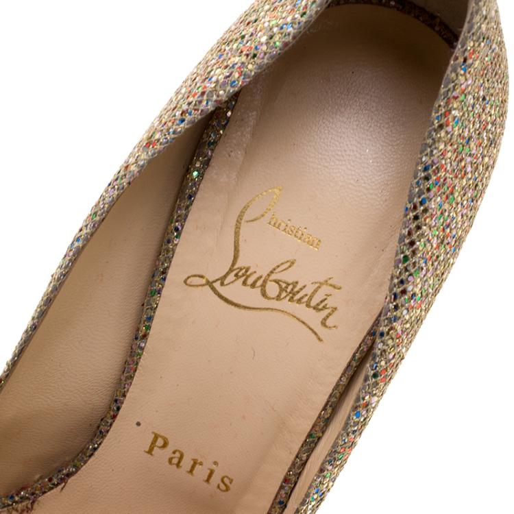 Pre Owned Christian Louboutin Multicolor Glitter Knotted Greissimo Platform Pumps Size 36.5