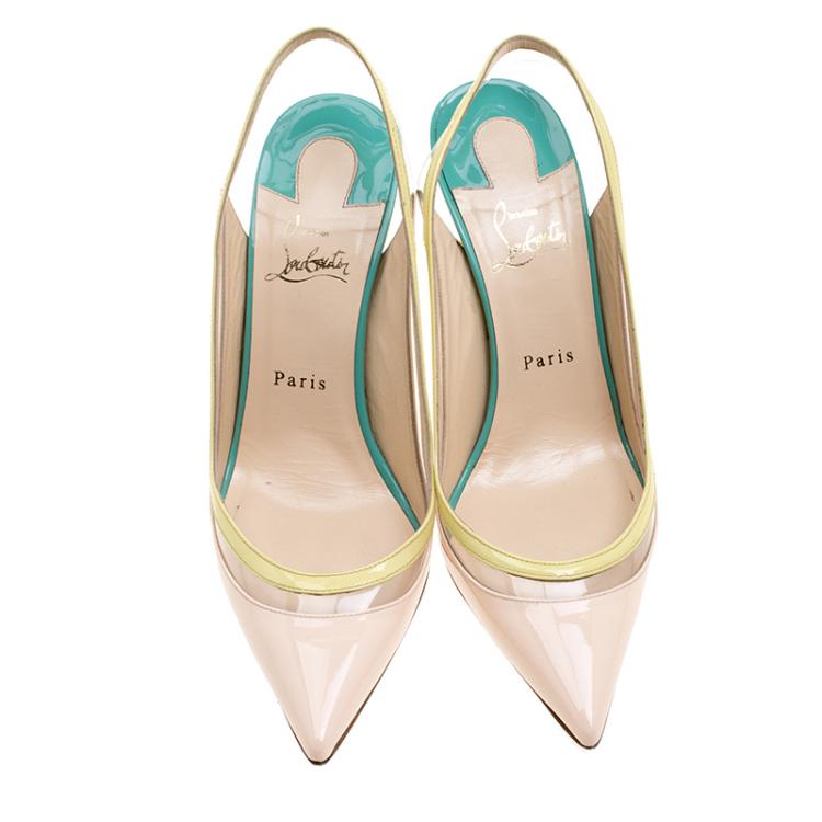 Pre Owned Christian Louboutin Tricolor Patent Leather and PVC Paulina Slingback Sandals Size 40