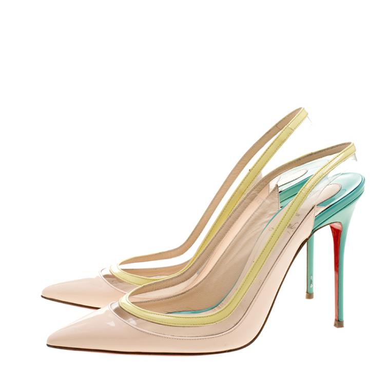 Pre Owned Christian Louboutin Tricolor Patent Leather and PVC Paulina Slingback Sandals Size 40