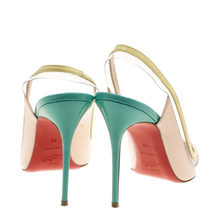 Pre Owned Christian Louboutin Tricolor Patent Leather and PVC Paulina Slingback Sandals Size 40