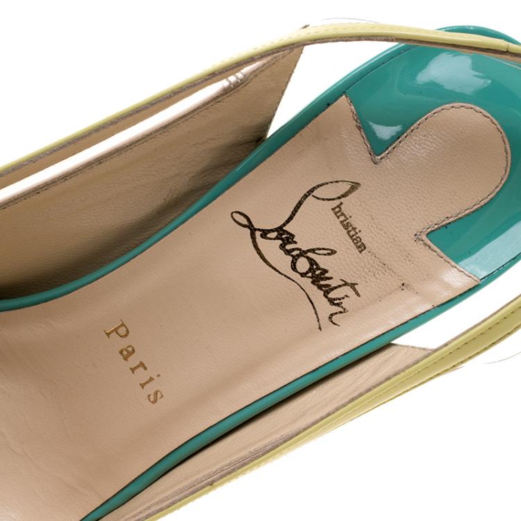 Pre Owned Christian Louboutin Tricolor Patent Leather and PVC Paulina Slingback Sandals Size 40