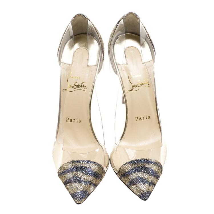 Pre Owned Christian Louboutin Metallic Animal Print Lamè and PVC New Debout Pointed Toe Pumps Size 37