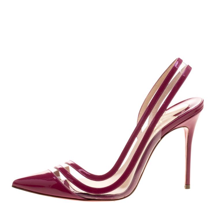 Pre Owned Christian Louboutin Fuchsia Patent Leather and PVC Paralili Pumps Size 37.5