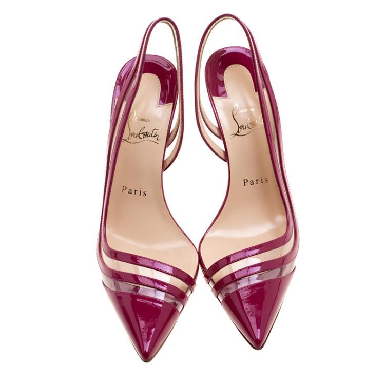 Pre Owned Christian Louboutin Fuchsia Patent Leather and PVC Paralili Pumps Size 37.5