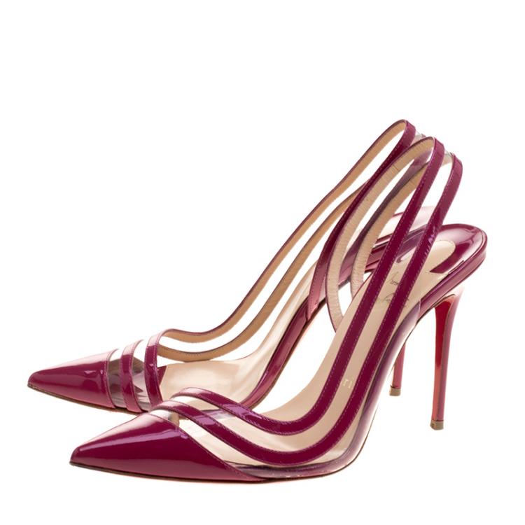 Pre Owned Christian Louboutin Fuchsia Patent Leather and PVC Paralili Pumps Size 37.5