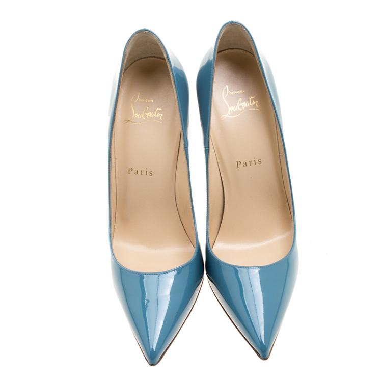 Pre Owned Christian Louboutin Light Blue Patent Leather So Kate Pumps Size 38