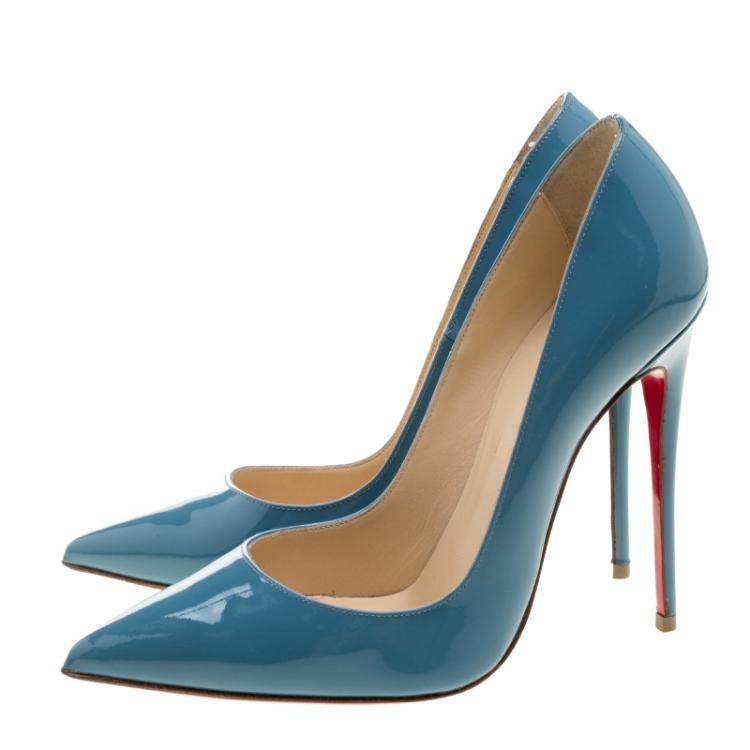 Pre Owned Christian Louboutin Light Blue Patent Leather So Kate Pumps Size 38