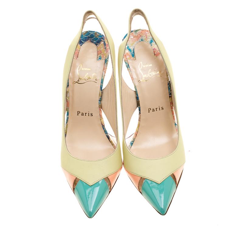 Pre Owned Christian Louboutin Tricolor Python Embossed/Leather and PVC Air Chance Sling Back Sandals Size 38