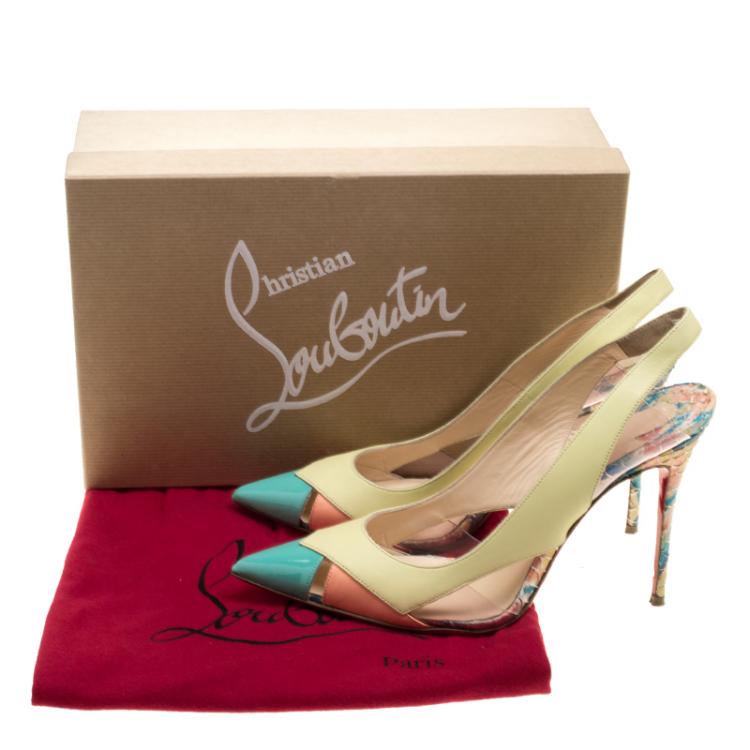Pre Owned Christian Louboutin Tricolor Python Embossed/Leather and PVC Air Chance Sling Back Sandals Size 38