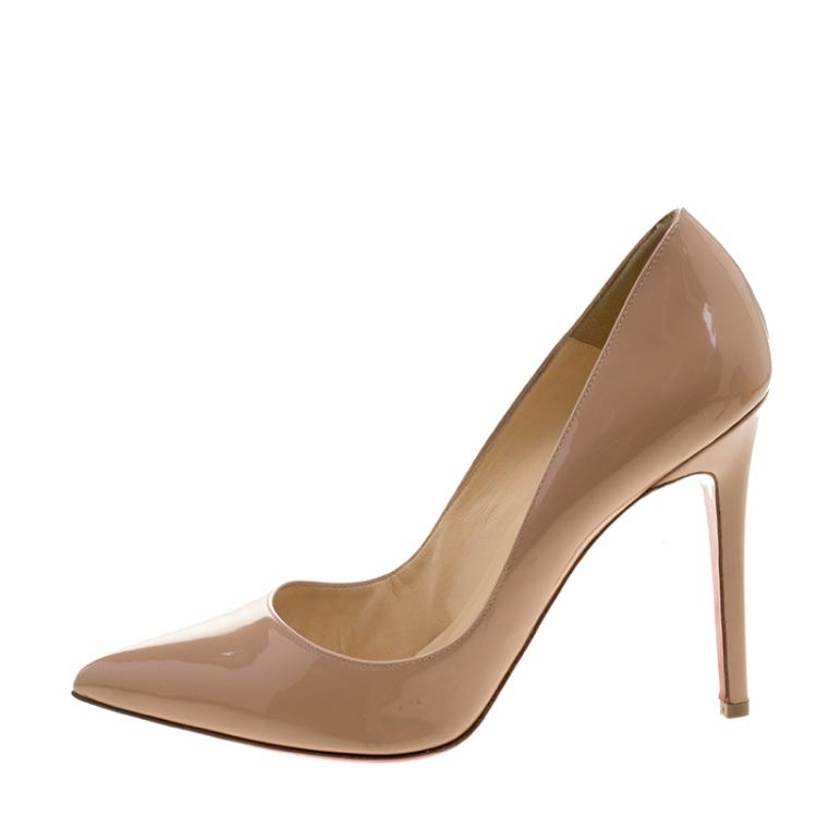 مملوكة مسبقًا Christian Louboutin Beige Patent Leather Pigalle Pointed Toe Pumps Size 40