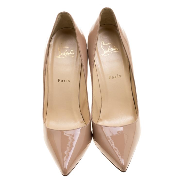 مملوكة مسبقًا Christian Louboutin Beige Patent Leather Pigalle Pointed Toe Pumps Size 40