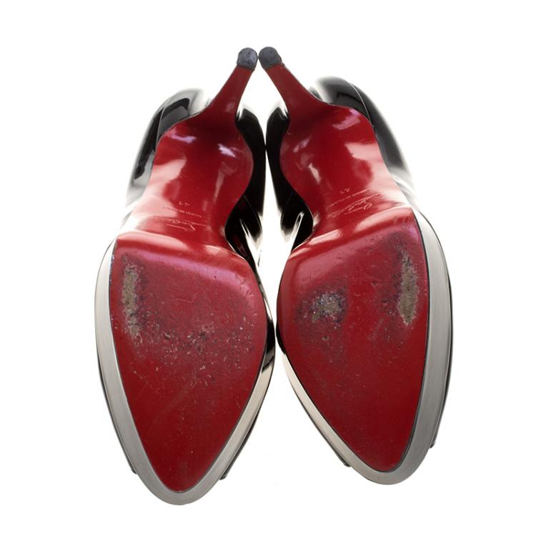 Pre Owned Christian Louboutin Black Patent Lady Peep Toe Platform Pumps Size 41
