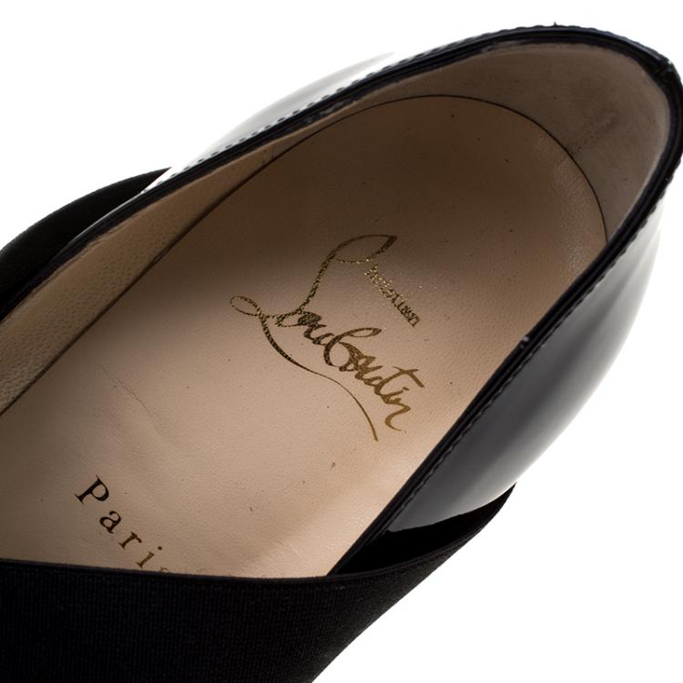 Pre Owned Christian Louboutin Black Patent Leather Sharpstagram Cross Strap Pointed Toe Pumps Size 38.5